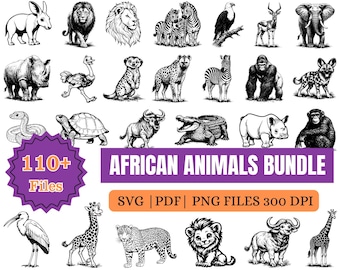 African Animals SVG Bundle: 110+ African Safari Wildlife Designs (Digital Download)