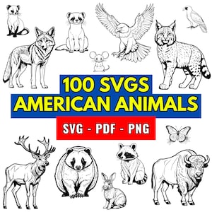 100 Bundle SVG with American Animals, Animals svg files for cricut, laser, sublimation, Animals Bundle, PNG 300 dpi, PDF, Digital Download