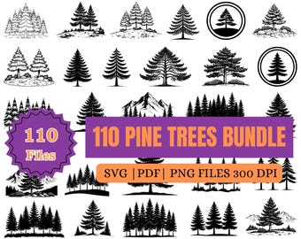 Pine Tree SVG Bundle, PNG 300 dpi: Forest Silhouette Vector Graphics (Digital Download)