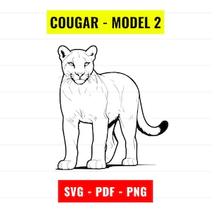 Cougar Outline Vector: Mountain Lion Portrait SVG, PNG, PDF (Digital Download)
