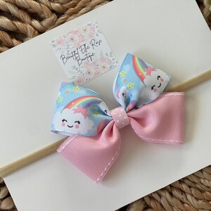 Rainbow headband, Rainbow baby headband, Rainbow bow headband for toddler, Rainbow and clouds girls headband, baby bow headband image 2