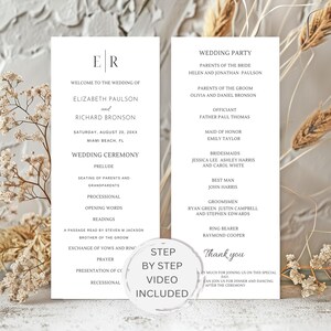 Monogram Wedding Program Template, Modern Wedding Program Template, Ceremony Program Template, Wedding Ceremony Program