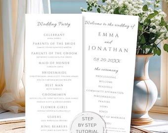 Wedding Program Template, Minimalist Wedding Program, Elegant Wedding Program, Wedding Ceremony Program Template