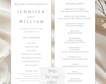 Minimalist Wedding Program Template, Wedding Ceremony Program Template, Canva Wedding Program, Editable Wedding Program