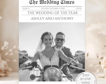 Wedding Newspaper Template Canva, Editable Newspaper Template, Wedding Newspaper Template, Printable Wedding Newspaper Program