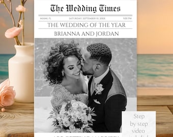 Wedding Newspaper Program, Canva Newspaper Template, Large Newspaper Wedding Program, Wedding Program Template, Custom Newspaper Template