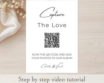 Capture The Love QR-codesjabloon, foto's delen voor bruiloftsgasten, foto's delen QR-code bruiloft, QR-code bord trouwfoto