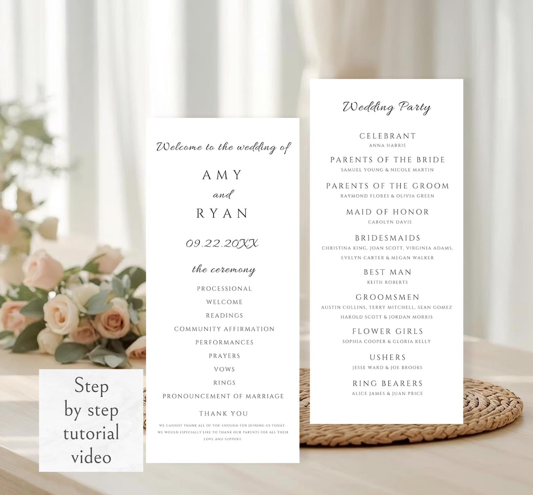 Modern Wedding Ceremony Program, Minimalist Wedding Program Template ...