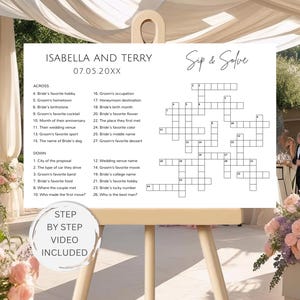 Custom Wedding Crossword Template, Bachelorette Party Games, Sip And Solve Wedding Game, Personalized Wedding Crossword Game