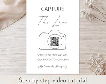 Modern Wedding Photo QR Code Sign, Capture The Love Wedding Sign, Wedding Photo QR Code Sign, Photo Sharing Wedding For Table