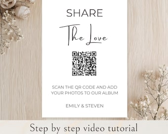 Photo Sharing Wedding QR Code, Share The Love QR Code Sign, Photo Sharing For Wedding Guests, QR Code Sign For Wedding Photos