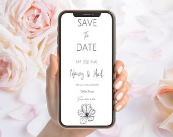 Guardar la fecha electrónica para bodas, Guardar la fecha digital, Invitación minimalista para guardar la fecha, Guardar la fecha de Canva, Guardar la fecha para bodas