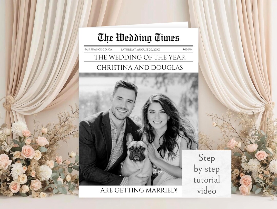Wedding Newspaper Template Canva, Newspaper Wedding Announcement