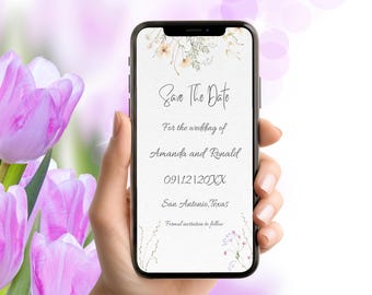 Floral Save The Date Template, Wildflower Save The Date, Electronic Save The Date Template, Wedding Save The Date, Digital Invite Wedding