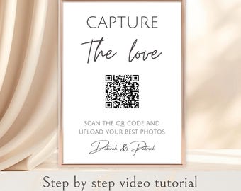 QR-codebord voor bruiloft, Capture The Love-huwelijksbord, QR-code voor huwelijksfoto uploaden, QR-code voor het delen van minimalistische foto's