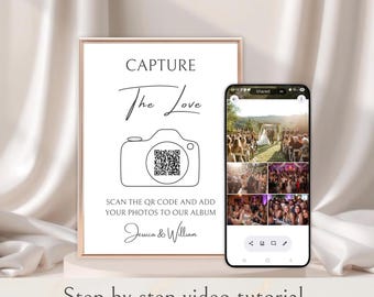 Wedding Photo QR Code For Guests, Capture The Love QR Code Sign, Photo Sharing Wedding For Table, Wedding Photo QR Code Sign