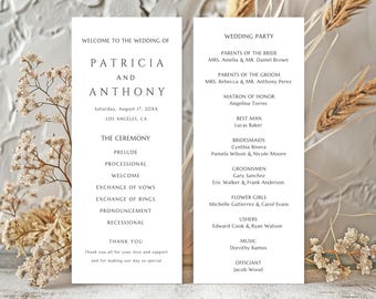 Printable Wedding Program Template, Wedding Ceremony Program Template, Canva Wedding Program, Editable Wedding Program