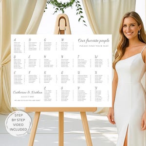 Plano de asientos para bodas en orden alfabético, plantilla minimalista, plano de asientos de nuestra gente favorita, plano de asientos para bodas