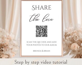 Share The Love Sign Guest Book Table, Wedding Photo Album QR Code, Printable Wedding Photo Sign, Photo Sharing For Wedding Guests
