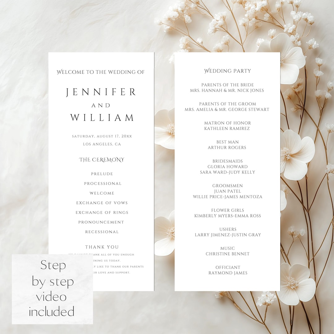 Modern Wedding Program Template Wedding Ceremony Program Template 