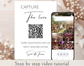 Wedding Photo Album QR Code Sign, Capture The Love Wedding Sign, Photo Sharing Wedding For Table, QR Code Wedding Photo Sign