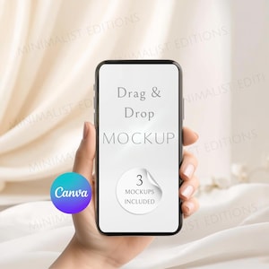 Telefonmockup för Canva, Handhållande telefonmockup, Etsy-listmockup, Minimalistisk telefonmockup, Telefonskärmmockup