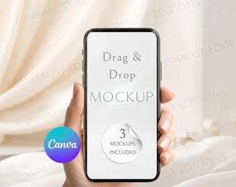 Canva用スマホモックアップ、手に持ったスマホモックアップ、Etsy出品用モックアップ、ミニマリスト風スマホモックアップ、スマホ画面モックアップ