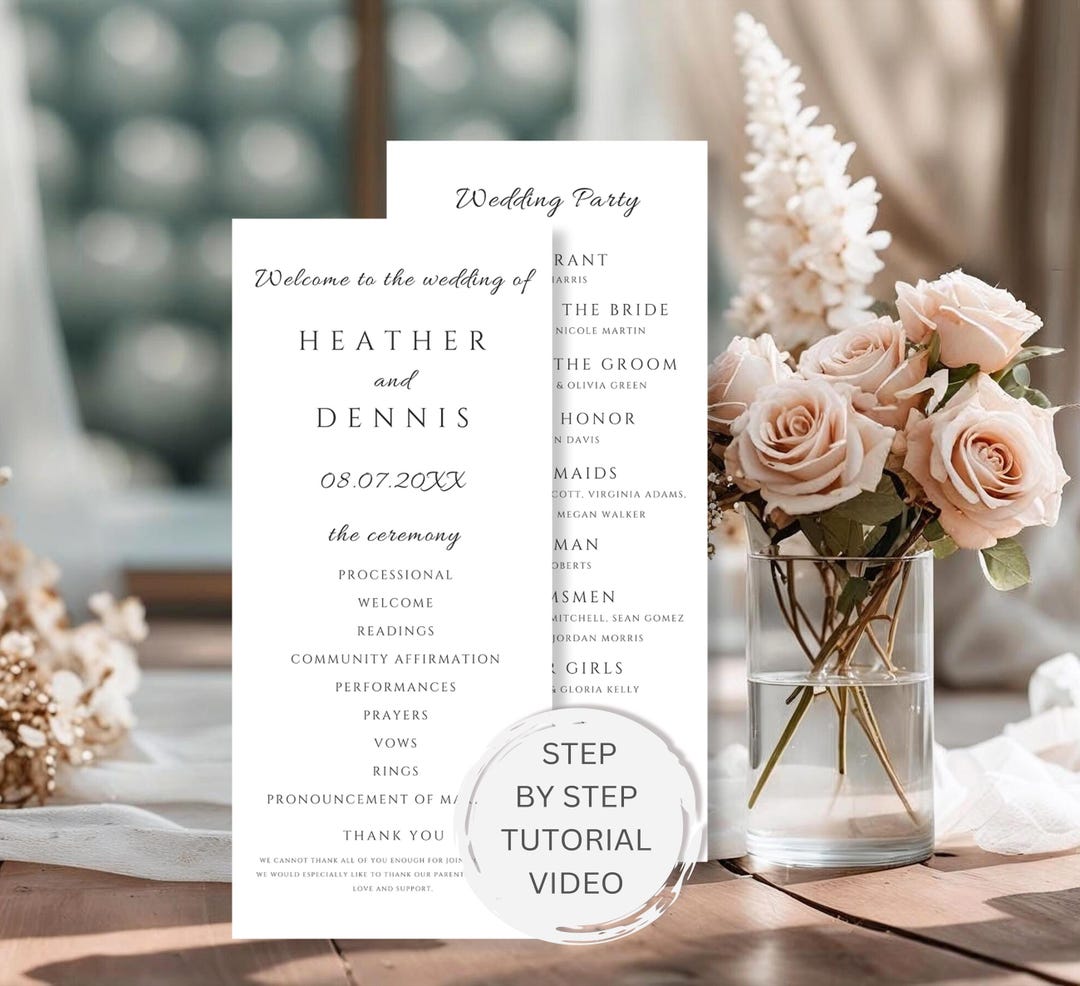 Wedding Program Simple Layout Modern Wedding Program Template, Wedding Program Template Canva, Order ...