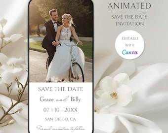 Plantilla de video para guardar la fecha, invitación animada para guardar la fecha, descarga digital de Canva para guardar la fecha, invitación editable para boda para guardar la fecha