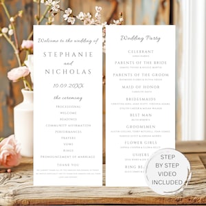 Bearbeitbare Hochzeitsprogrammvorlage, minimalistische Hochzeitsprogrammvorlage, modernes Hochzeits-Canva-Programm, modernes Zeremonieprogramm