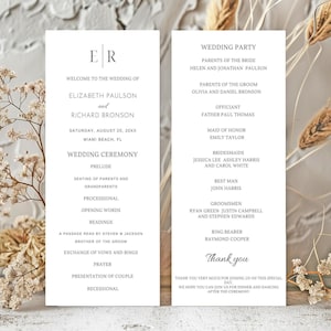 Monogram Wedding Program Template, Modern Wedding Program Template, Ceremony Program Template, Wedding Ceremony Program