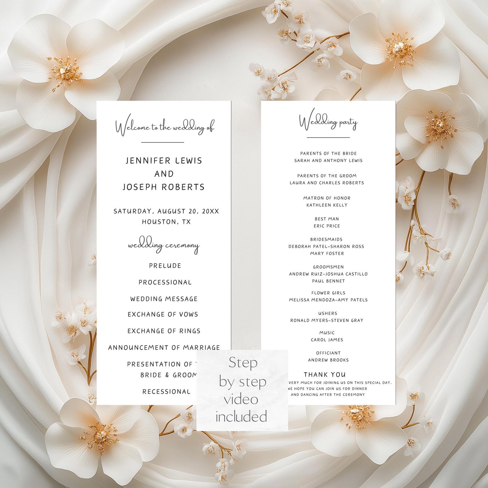 Elegant Wedding Program Template, Wedding Ceremony Program Template ...