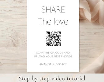 Wedding Photo Sharing QR Code, Share The Love QR Code Sign, Photo Sharing For Wedding Guests, QR Code Photo Wedding Template