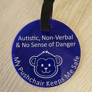 Autistisch, non-verbaal en geen gevoel voor gevaar Label voor kinderwagens met dierenmotief voor gehandicapten, speciale behoeften Verborgen handicaps