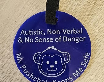 Autistic,non-verbal & no sense of danger Tag for disability pushchairs with Animal design,Special Needs Hidden Disabilities