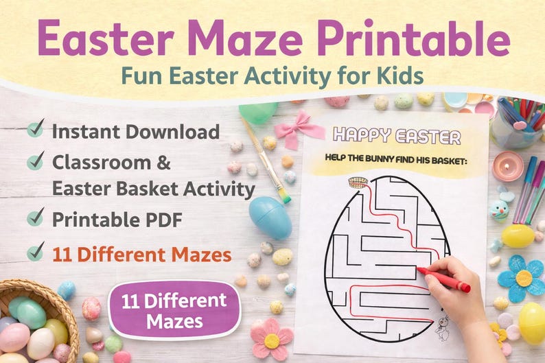 Easter Printable Bundle for Kids – 14 Maze & Tracing Worksheets for ...
