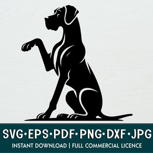 Könnte beinhalten: Schwarz-weiße Silhouette eines sitzenden Hundes mit erhobenem Pfote. Der Hund blickt nach links.