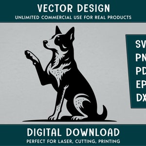 Australian Cattle Dog Silhouette High Five, Paw Vector Cut File, Digital Download, SVG PNG pdf eps dxf, Laser Cutting File