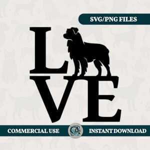 Peut inclure: Silhouette noire et blanche d'un chien debout devant le mot « LOVE ». Le chien est un Berger australien. L'image est destinée à un usage commercial et est un téléchargement instantané.