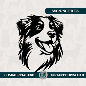 Happy Australian Shepherd Aussie Head SVG PNG Silhouette Clipart Instant Download Vector Art Commercial Dog Graphics for Laser, Cricut