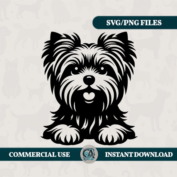 Happy Yorkshire Terrier Yorkie SVG PNG Silhouette Clipart Instant Download Vector Art Commercial Dog Graphics for Laser, Cricut, Silhouette