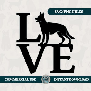 Love German Shepherd Love DSH Vector SVG PNG Design Clipart Silhouette Cut File Commercial License Instant Download Plot
