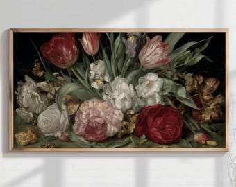 Dark Academia bloemenprint: Nederlands stillevenboeket (digitale download)