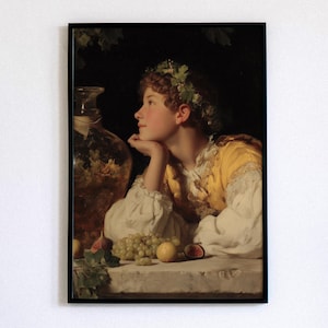 Bacchus Wall Art, Greek God Dionysus, Dark Academia Kitchen & Bar Decor, Romanticism Painting, Wine and Grapes Art, Classic Still Life