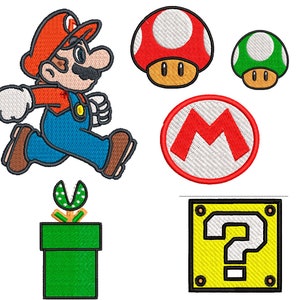 Stickdesign-Maschine Super Mario. 5 Dateien. Superpilz. Stickerei Super Mario. 3 Größen.