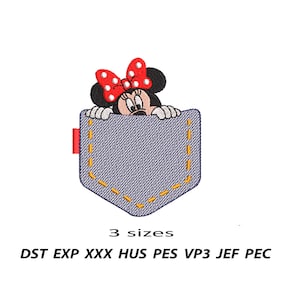 Diseño de bordado de Minnie, archivo de bordado a máquina de Minnie, diseño de bordado de ratón, patrón de bordado de dibujos animados, bordado de Minnie 4x4