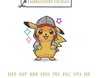 Desenho de bordado Pikachu - Arquivos para máquina de bordar de personagem de anime - (Download digital)
