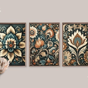 Set of 3 Floral Painting | Kurdish Orientalist Muslim Ethnic Art | Traditional Mystical Islamic Esoteric Art | Historical Occult Art
