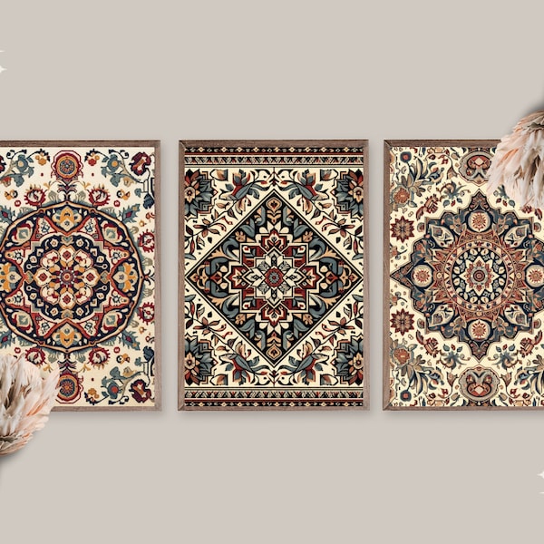 Set of Turkey Antalya Rug Pattern Wall Art | Oriental Traditional Sublimation Art | Turkish Carpet Wall Art | Muslim Folk Art | High Details