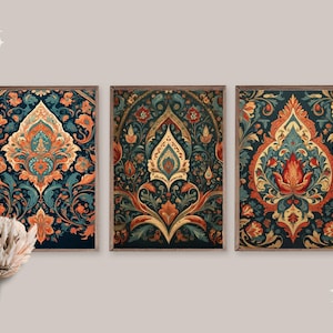 Set of 3 Occult Motif | Persian Orientalist Pastel Medieval Art | Traditional Mesopotamian Historical Mystical Art